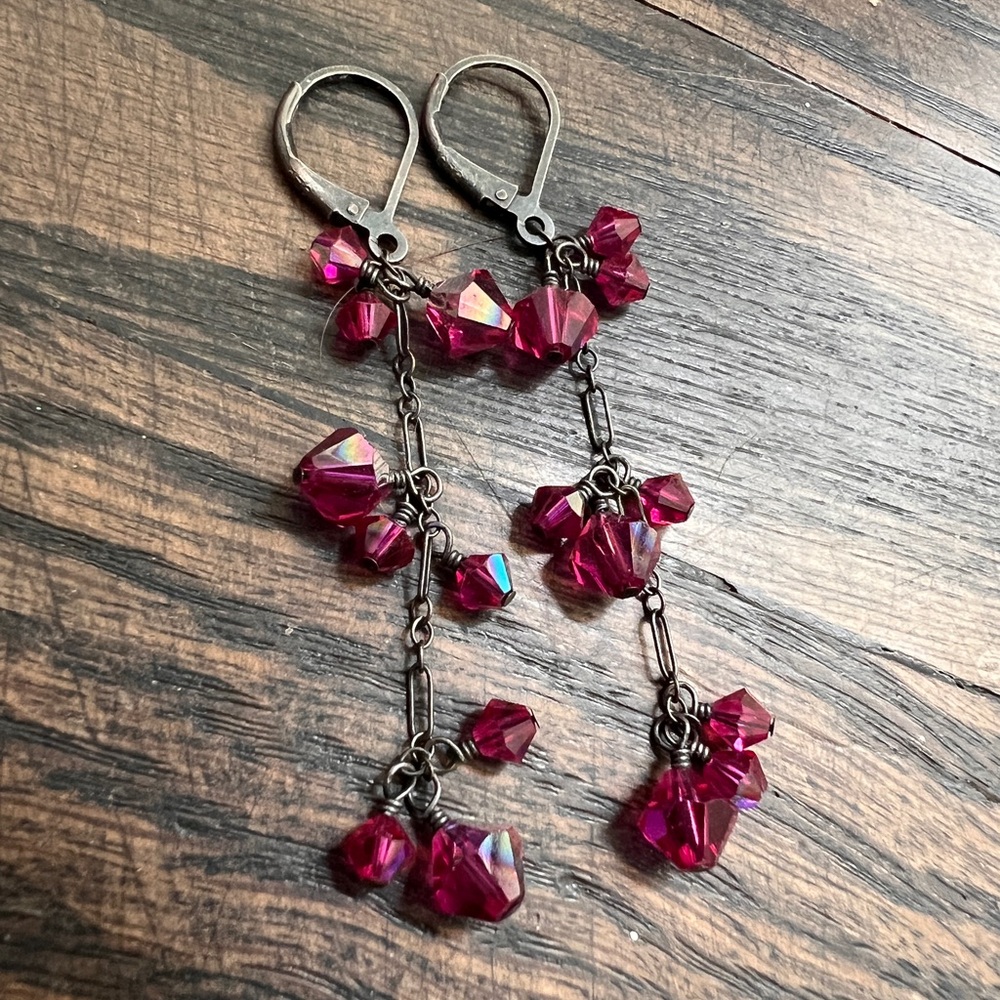 Chic Fuchsia Crystal Dangle Earrings